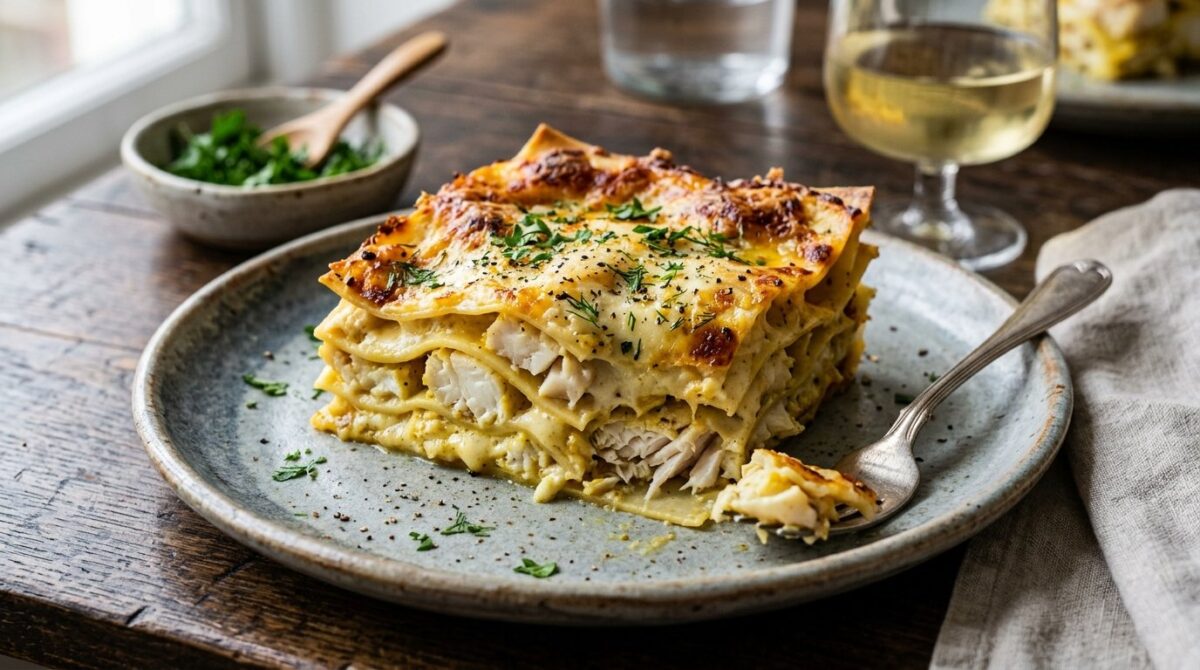 entdecken Sie, wie mildes Curry klassische Fisch-Lasagne in ein schmelzendes Komfortgericht verwandelt und italienische Tradition neu erfindet