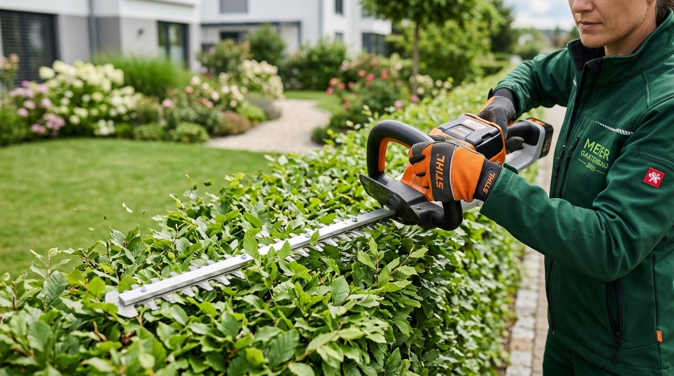 entdecken Sie die perfekte Technik zum Heckenschneiden vor April mit fließenden Bewegungen und professionellen Tipps von erfahrenen Landschaftsgärtnern