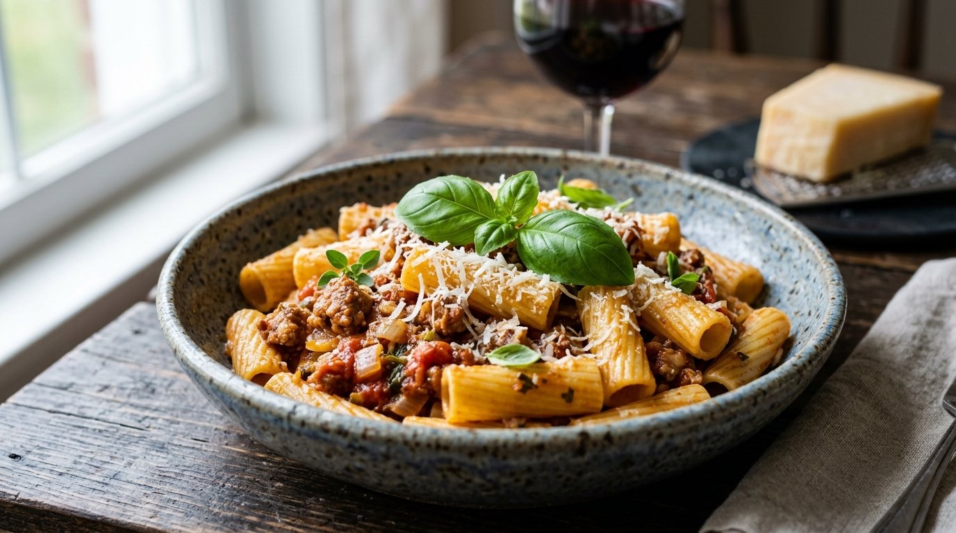 entdecken sie dieses schnelle und authentische rezept für italienische nudeln mit wurst, das in nur 20 minuten zubereitet ist und die ganze familie begeistert