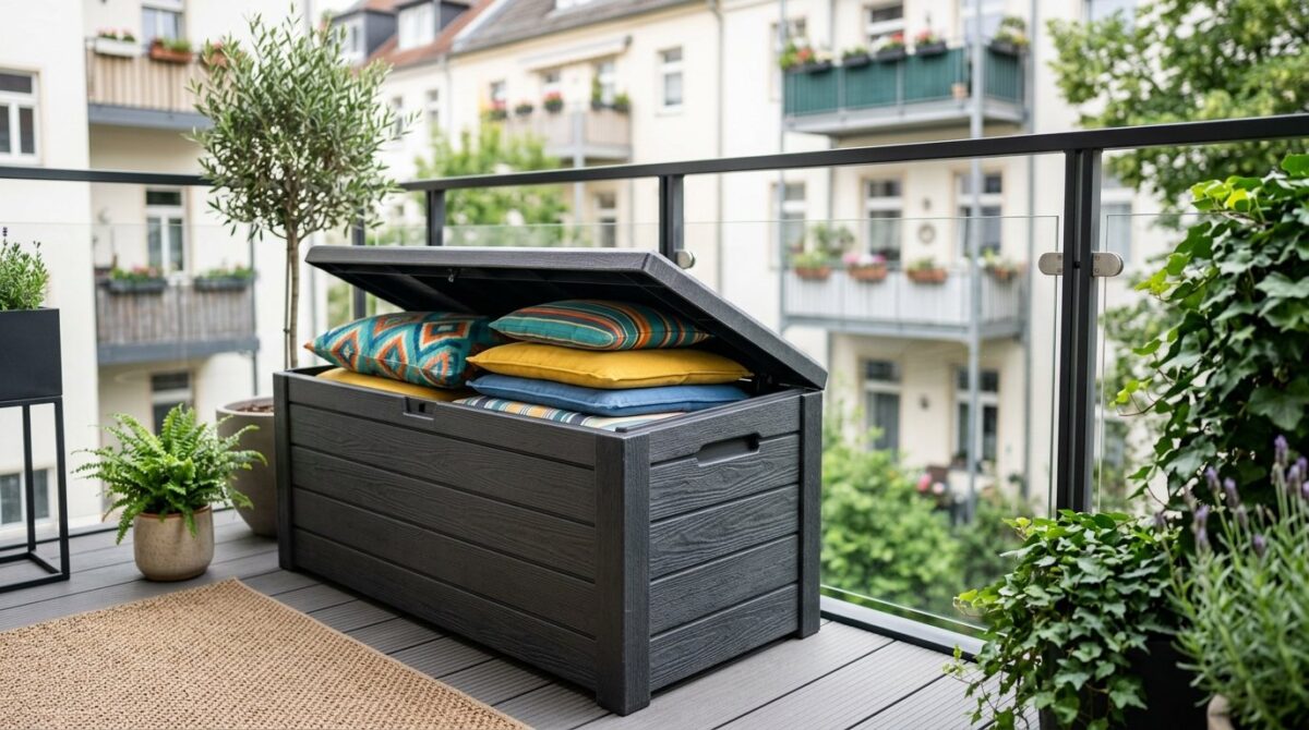 entdecken Sie die innovative 2-in-1 Gartenbank mit 265 Litern Stauraum, die Ihren Balkon revolutioniert und maximale Organisation bietet