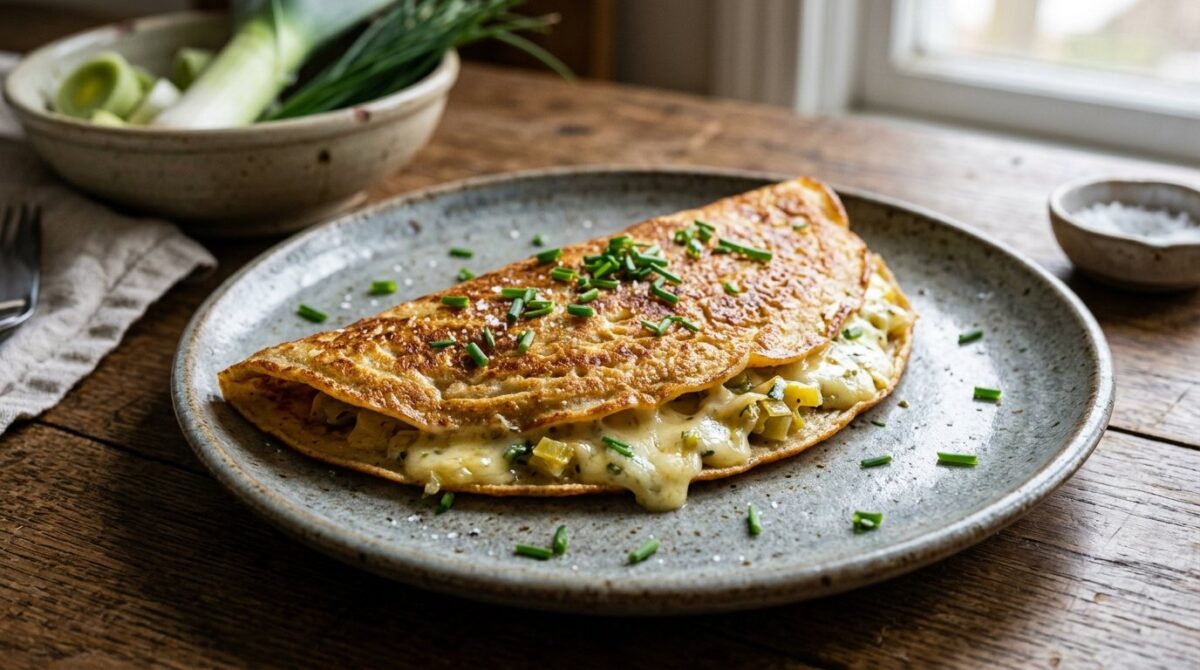 entdecken Sie dieses klassische Rezept für herzhafte Lauch-Pfannkuchen mit geheimem Käse, perfekt für März und jeden Anlass