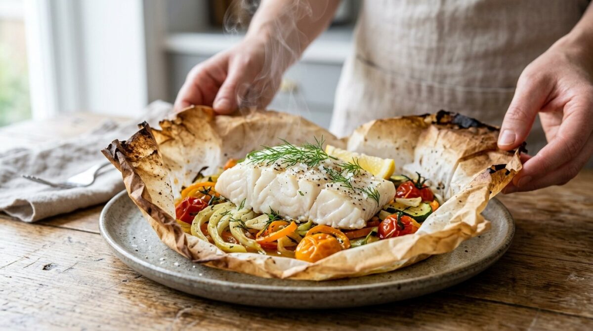 entdecken Sie den häufigsten Fehler beim Kabeljau in Papillote und wie Sie einen zarten, saftigen Fisch in nur 12 Minuten perfekt zubereiten