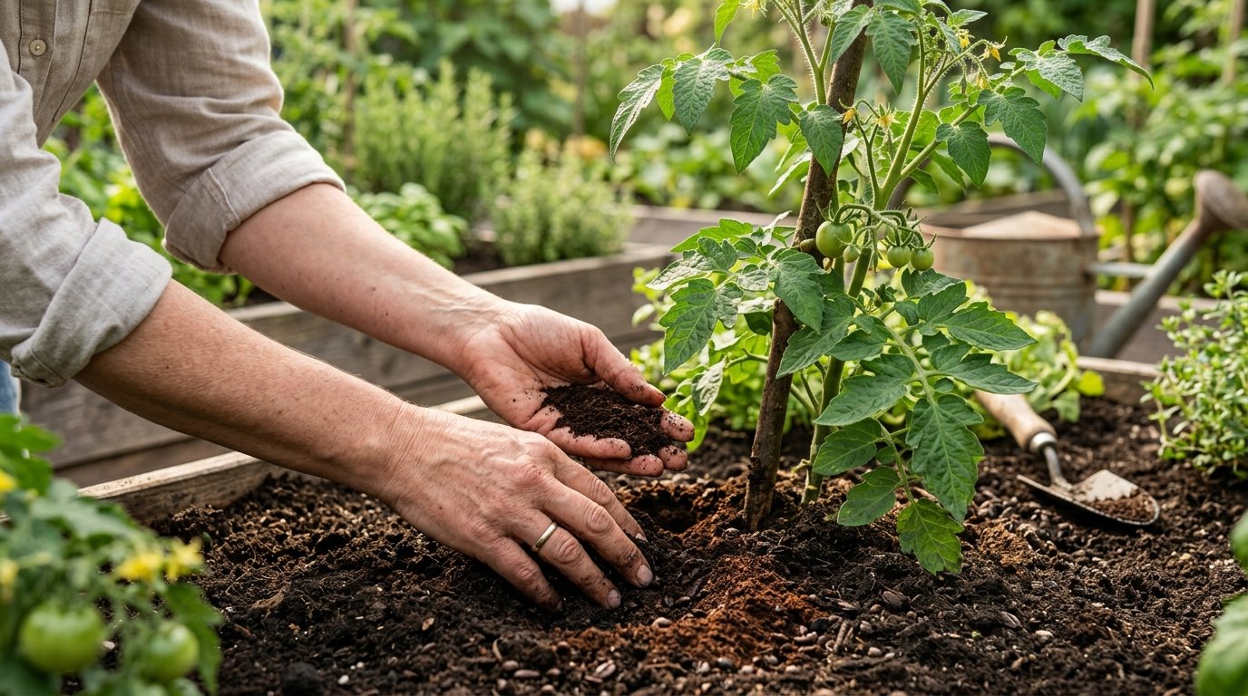 entdecken Sie, wie Kaffeesatz, Urin und gemahlenes Horn Ihre Tomaten natürlich düngen und die Ernte deutlich verbessern können