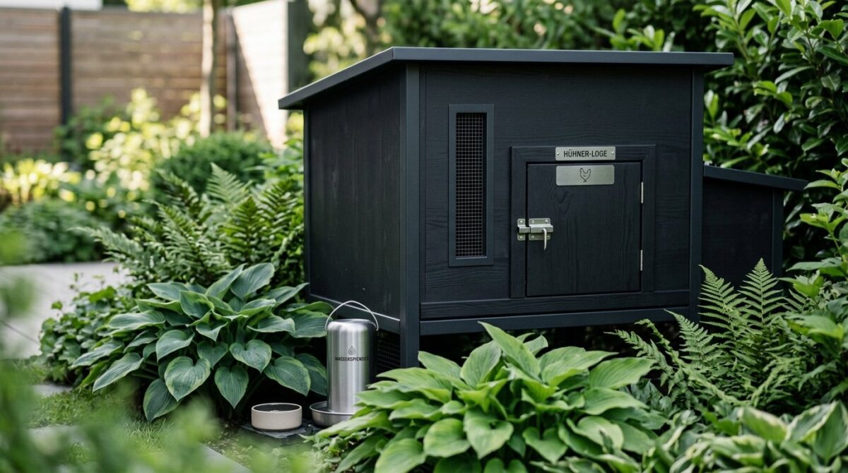 entdecken Sie, wie Sie Ihren Hühnerstall mit matter schwarzer Farbe optisch unsichtbar machen und den Garten verschönern